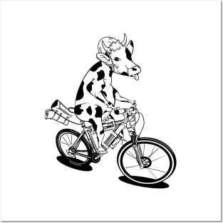 Cow riding a bike Posters and Art